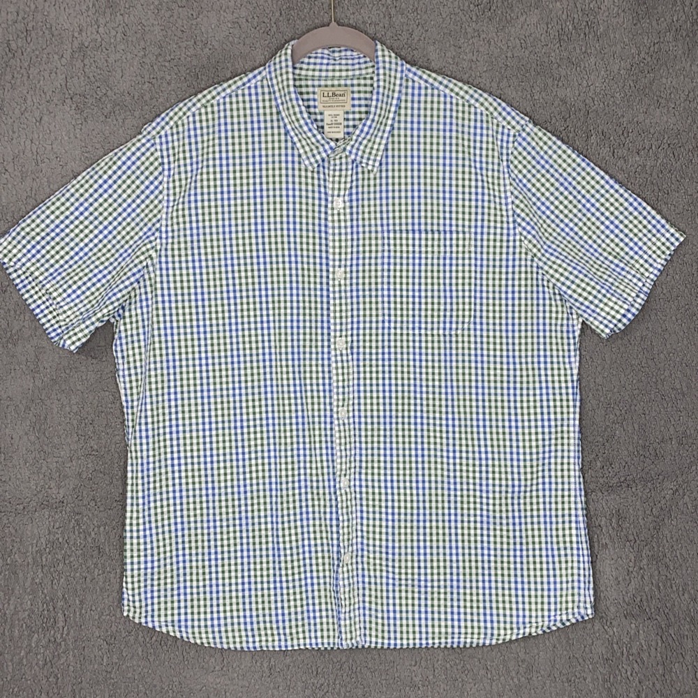 LL Bean Seersucker Plaid (Green, Blue) Organic XL Shirt (Bundle 2) - Picture 2 of 13